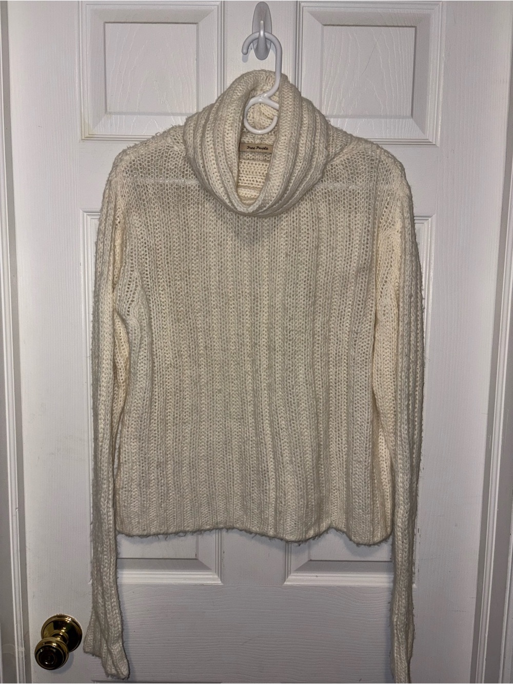 Free People Cream Ribbed Cowl Neck Sweater - Classic Cozy Style
